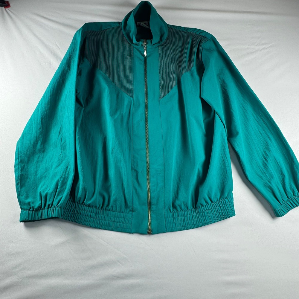 Vintage Teddi Tracksuit Teal Green 2 Piece Set Pleated Jacket Pants Womens Med. - Picture 2 of 13